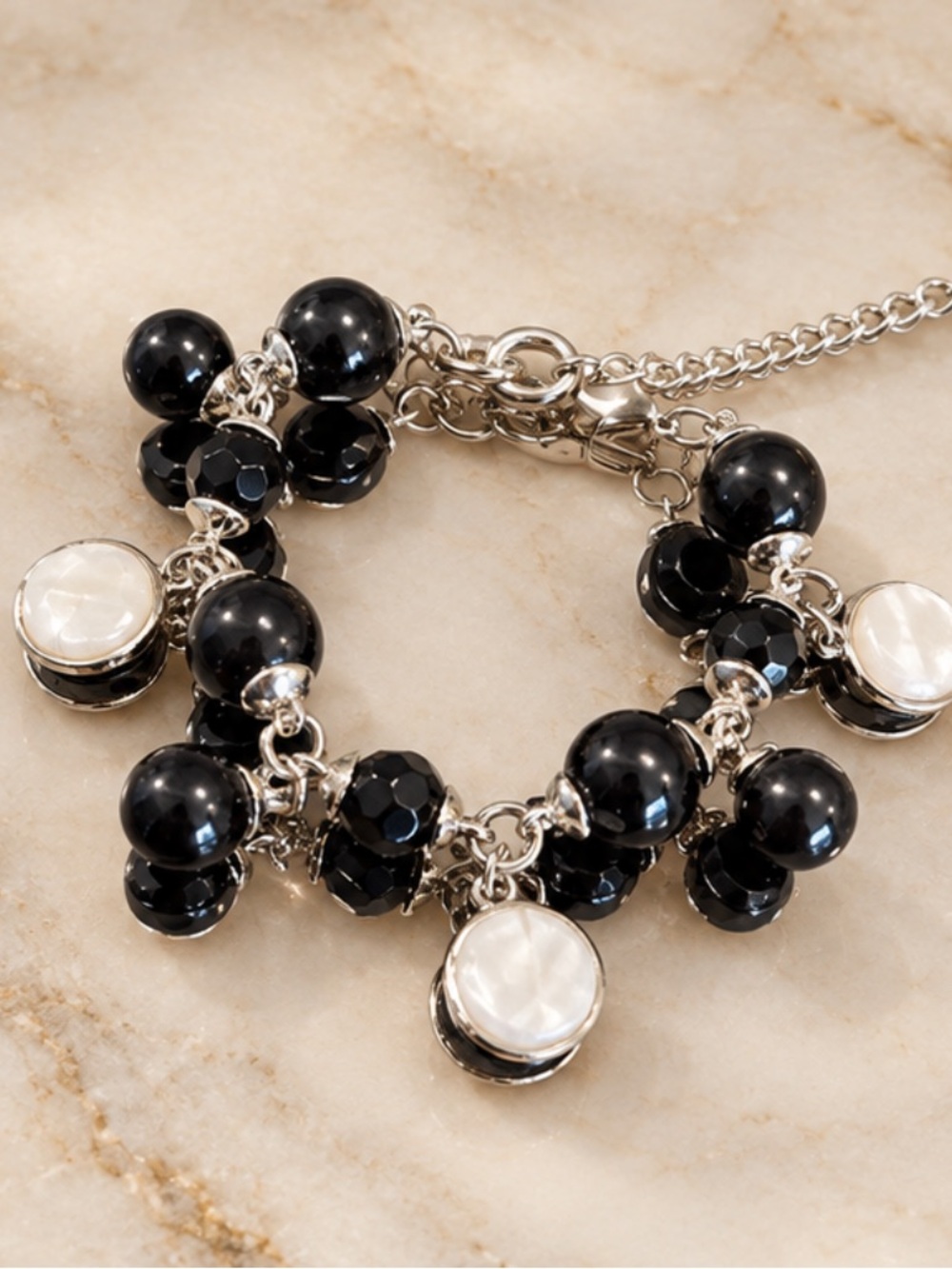 Black and White Bead Charm Bracelet